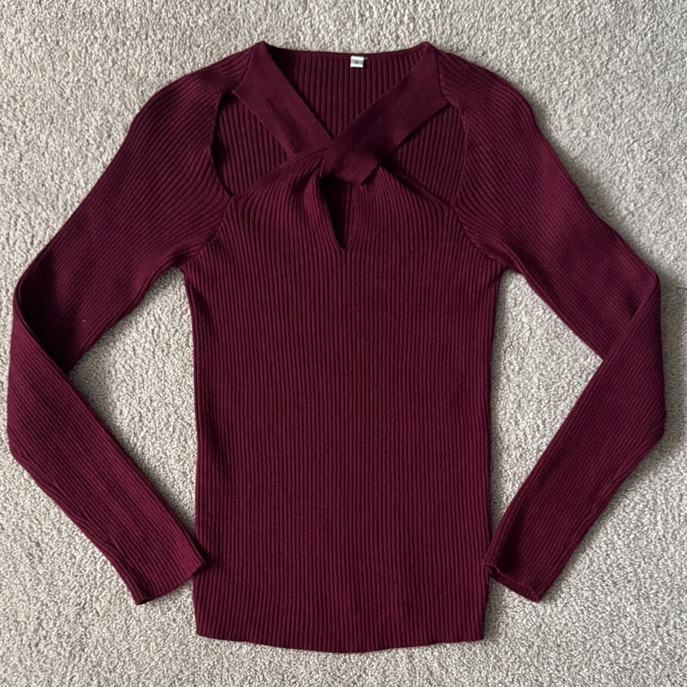 Women's Sweater Size Small Cross Front Keyhole Sexy Top Burgundy Amazon